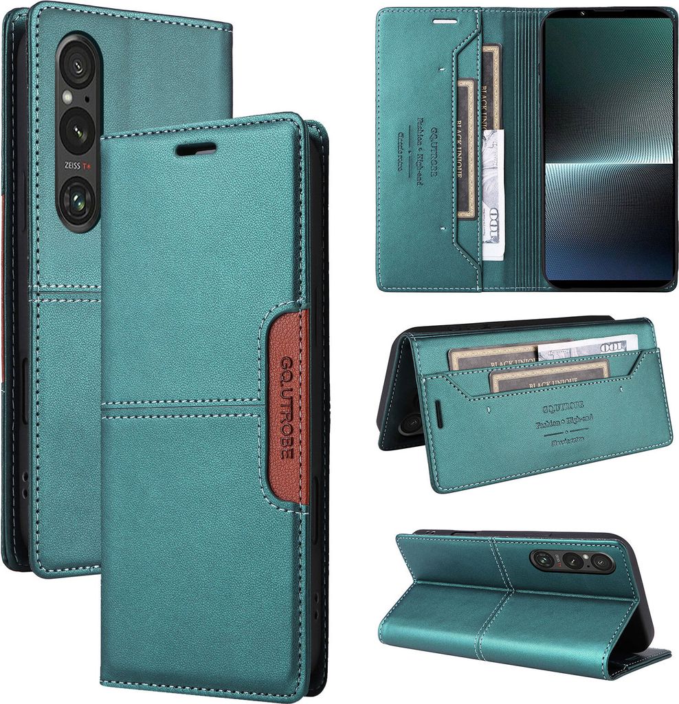 Handyhülle für Sony Xperia 1 V Hülle, Leder Flip Wallet Kartenfach Stand Schutzhülle Grün
