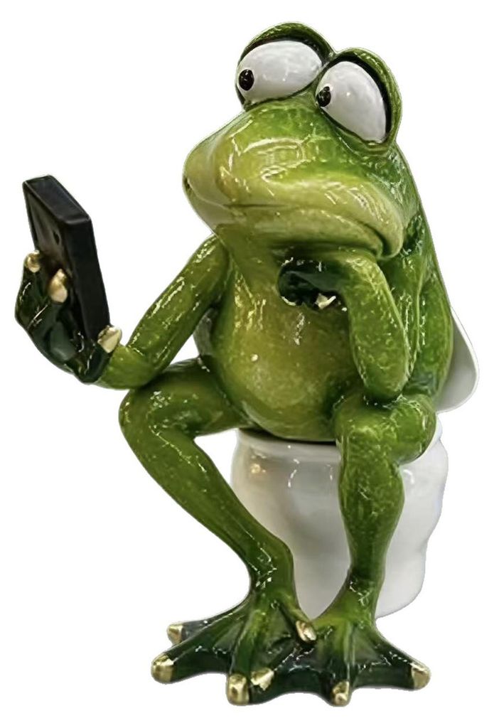 Lustige Froschfigur auf der Toilette, 3D-Kunststoff, grüner Frosch beim Texten, Sammlerstück, Tierskulptur für Badezimmer, Büro oder Tischdekor...