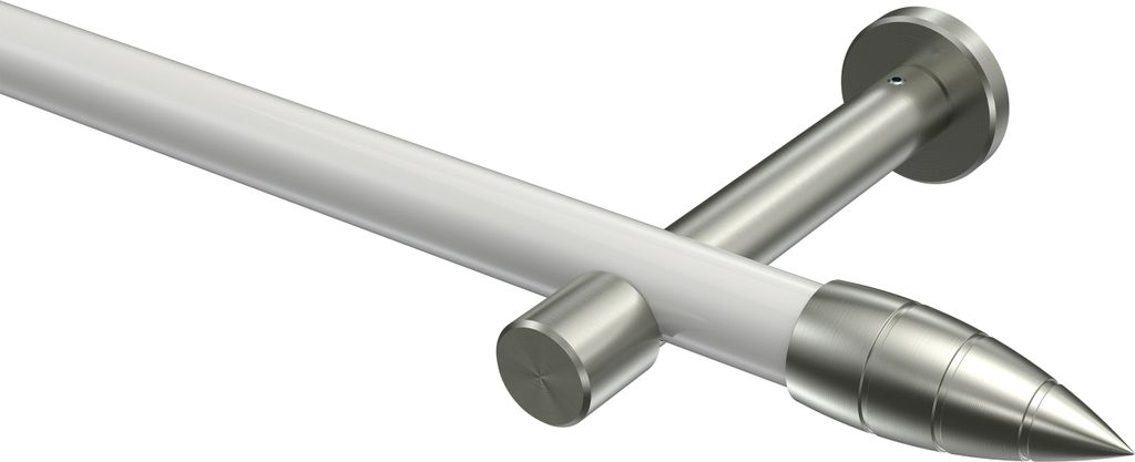 Interdeco Gardinenstange / Vorhangstange Weiß / Edelstahl-Optik, Typ Prestige Samanto (Rillenpatrone) ohne Ringe, 20 mm Ø 1-läufig, 480 cm