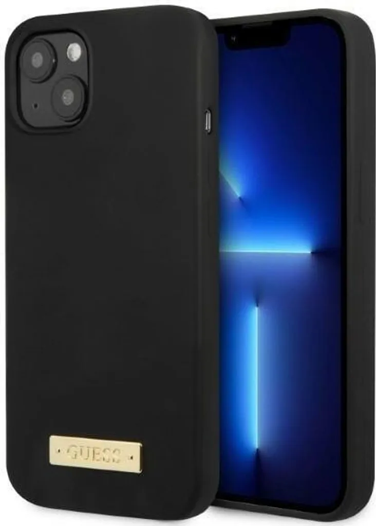 Guess Silicone Case iPhone 13 14 15 Nero MagSafe - Cover Logo Plate