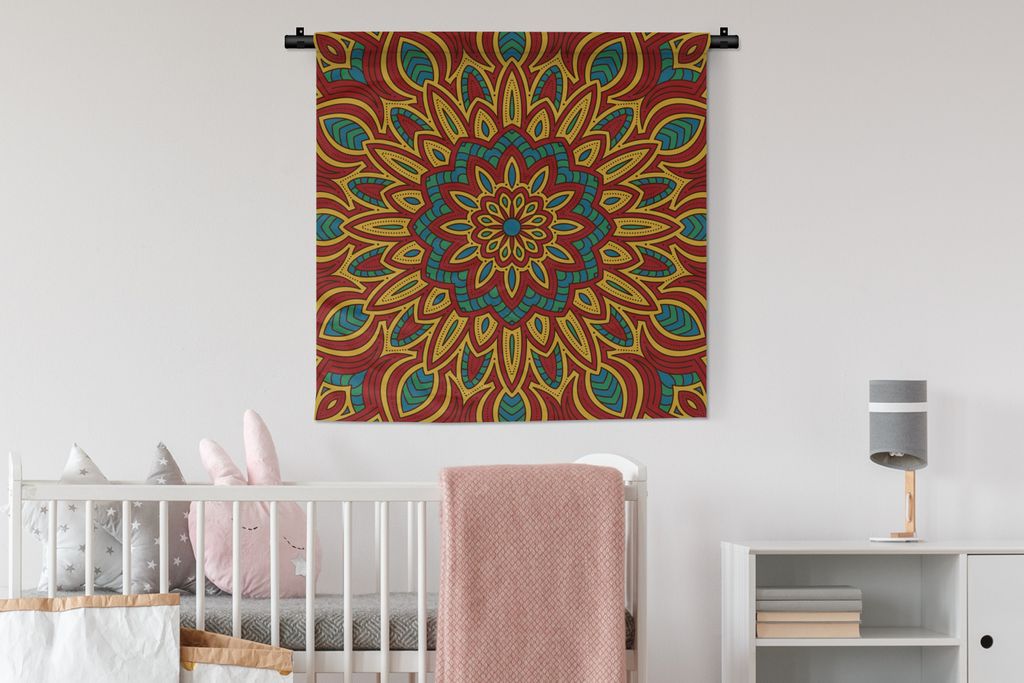 MuchoWow Wandteppich Wandbehang Mandala natürliche Elemente 90x90 cm Tapisserie Dekoration Wandtuch - Wandaufhänger