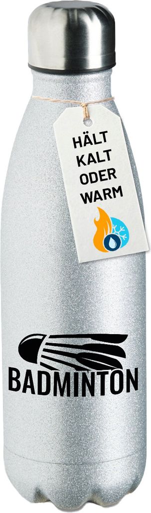 Huuraa Trinkflasche Badminton Federball 500ml Silver Edelstahl Wasserflasche Trinkflasche Geschenkidee