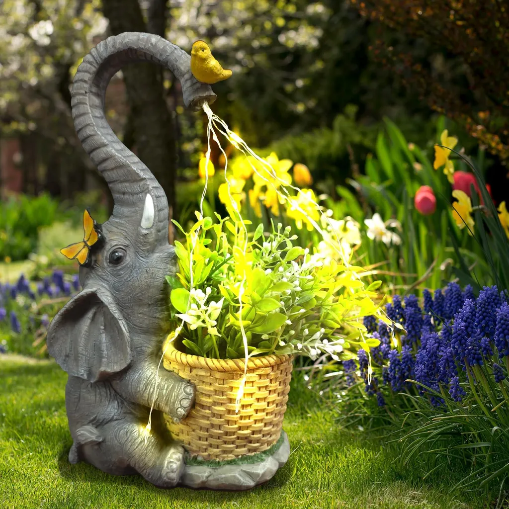 Figurine d'Éléphant avec Éclairage Solaire pour Décoration Jardin 45cm