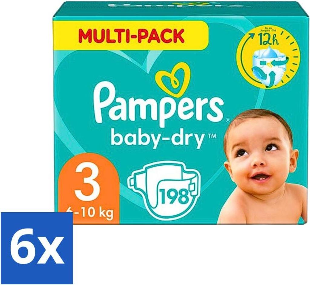 Pampers Baby-Dry Windeln – Größe 3 (6–10 kg) – 198 Windeln - Vorteilspack - 6 Stücke