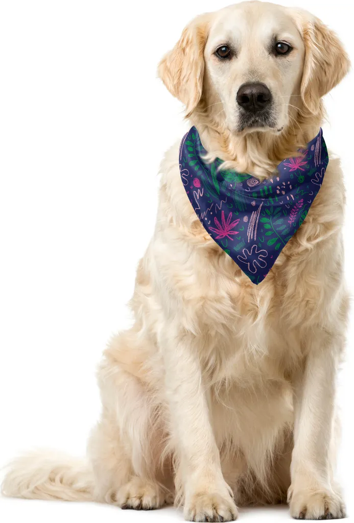 Bandana Cani ABAKUHAUS Reversibile Fiori Esotici Verde Indaco 55x55