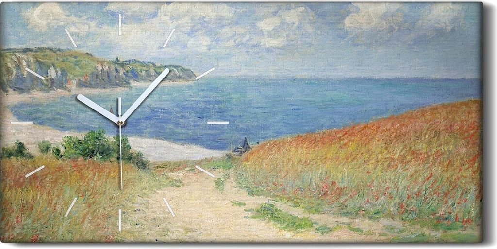 Wanduhr Leinwand Bild Uhr Geräuschlos 60x30 Monet Claude Road in den Pourville - weiße Hände