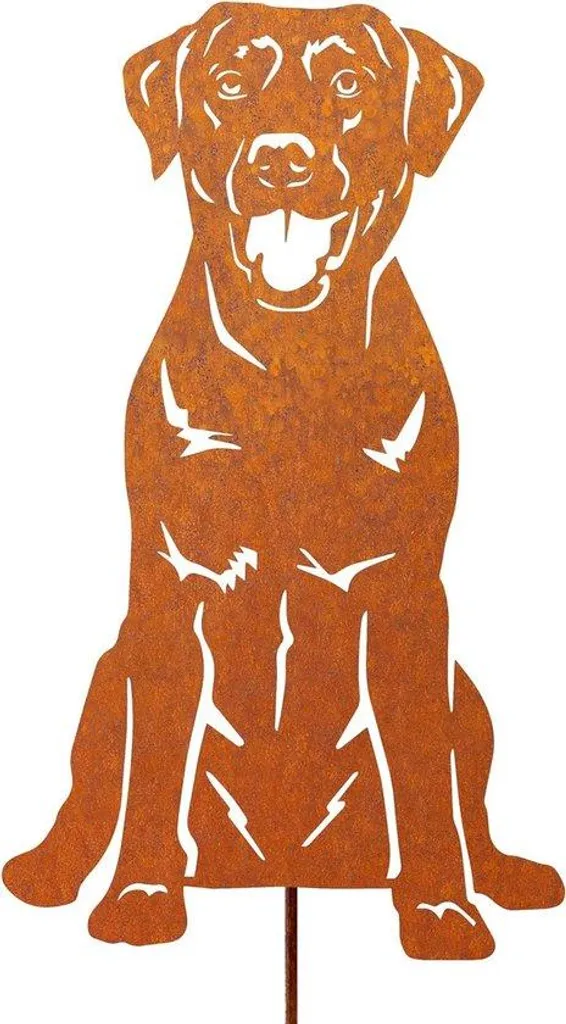 Chien en métal rouillé 30 cm pour décoration de jardin extérieur rustique