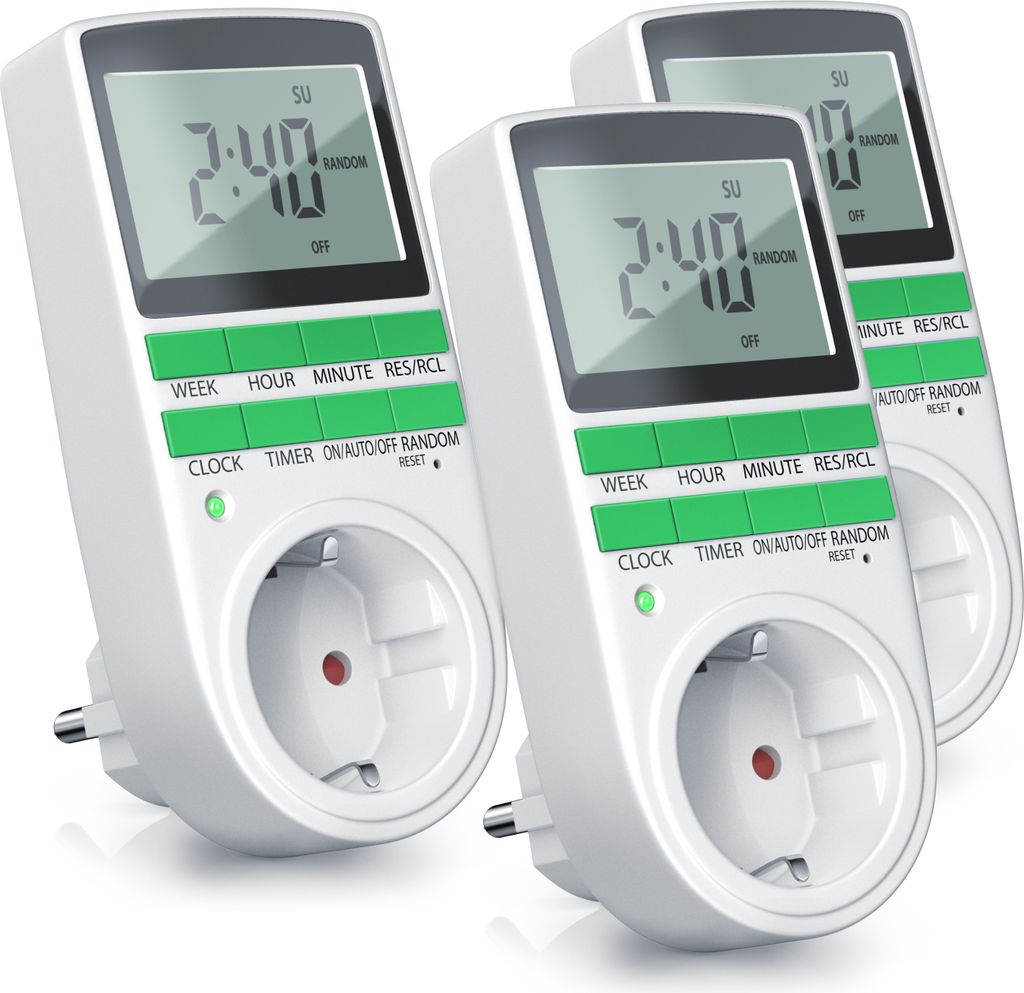 BEARWARE 3x Zeitschaltuhr, digital, programmierbar, LCD Display, Steckdosen Timer, max. 3680W