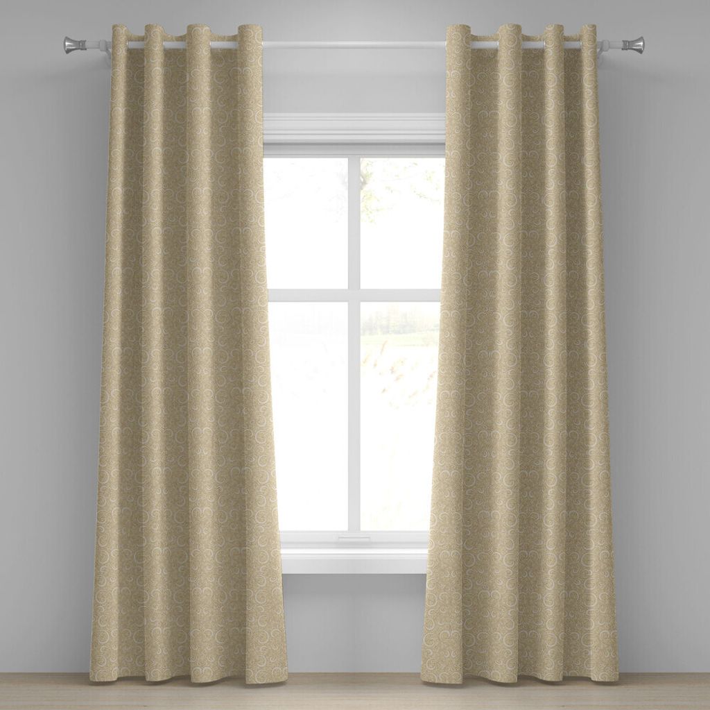 ABAKUHAUS Beige Ösenvorhang, Ungewöhnliche Wirbelte Oriental Asian Style Ethnischen Motiven In Boho Design Druck, Dekorative 2-Panel-Fenstervorh...
