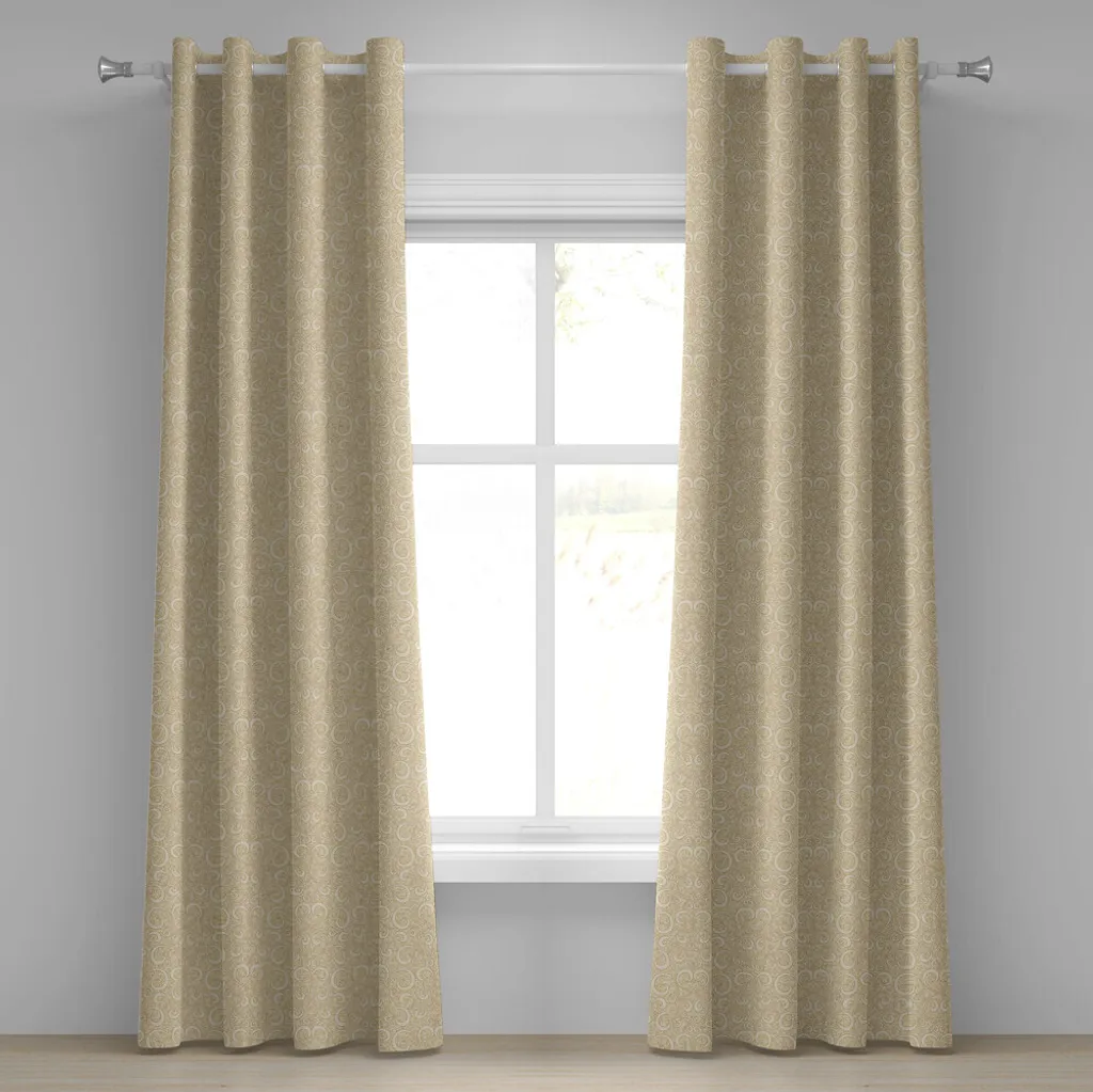 ABAKUHAUS Tenda con occhielli beige, motivi etnici insoliti in stile orientale asiatico con stampa boho, tende decorative a 2 pannelli, 280 cm x 245 cm, beige