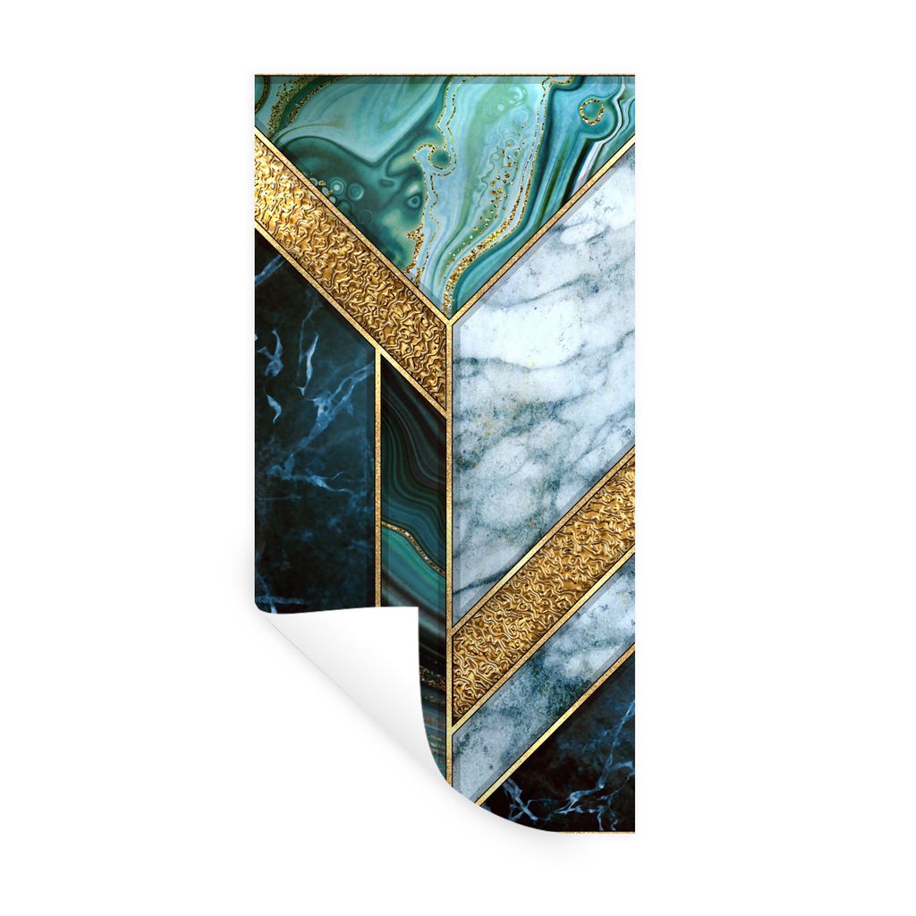 MuchoWow Wandtattoo Wandsticker Wandaufkleber Marmor - Mosaik - Gold 40x80 cm Selbstklebend und Repositionierbar - Repositionierbar - Wasser abwe...
