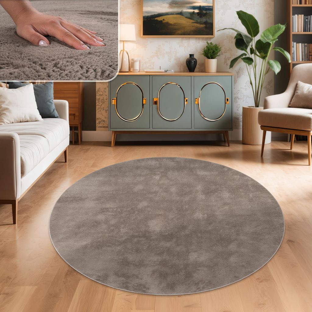 Teppich Wohnzimmer Kunstfell Plüsch Hochflor Shaggy Weich Verschied. Farben Grösse 120 cm Rund