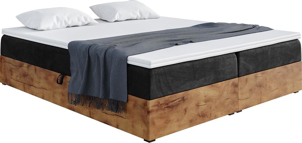 MEBLINI Boxspringbett mit Bettkasten - Gepolstert Doppelbett mit Matratze und Topper - Polsterbett mit Stauraum - Bett mit Kopfteil - Stauraumbett ...