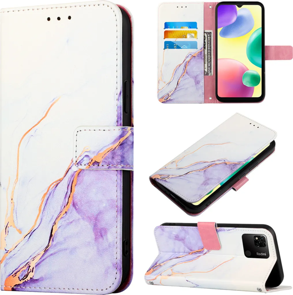 Custodia Xiaomi Redmi 10A Libro Marmo | Wallet Case Antiurto Viola