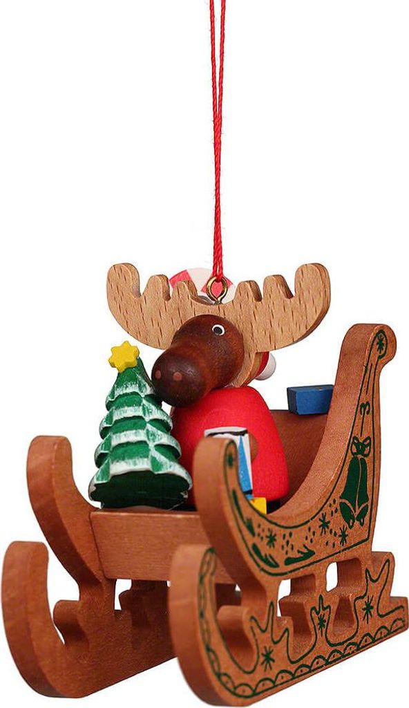 Christbaumschmuck Elch Weihnachtsmann im Schlitten (6,6cm) von Christian Ulbricht