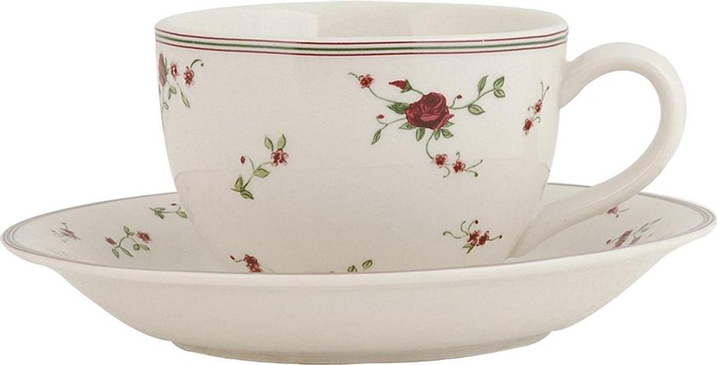 Clayre & Eef Tasse mit Untertasse 200 ml Beige Keramik Blumen