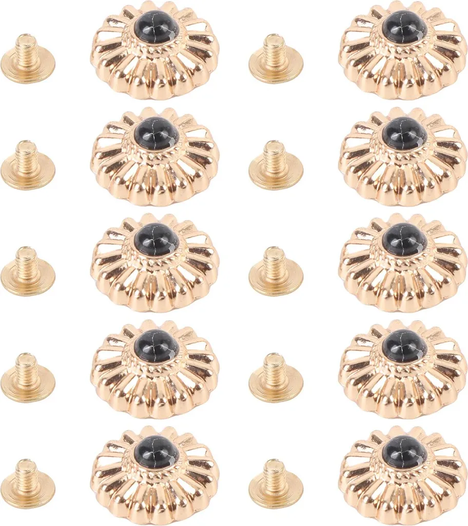 10 pezzi bottone a vite 16,5 mm oro fiore nero turchese con viti 4,5 mm per portafoglio borsa