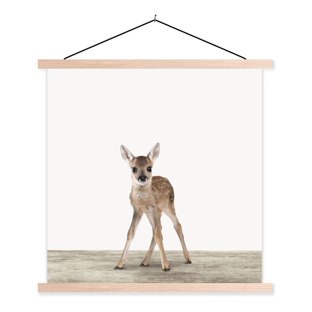 MuchoWow Textilposter Hirsche - Baby-Hirsche - Tiere - Mädchen - Jungen - Kinder 120x120 cm mit holzfarbenen Rahmen - Textil-Poster