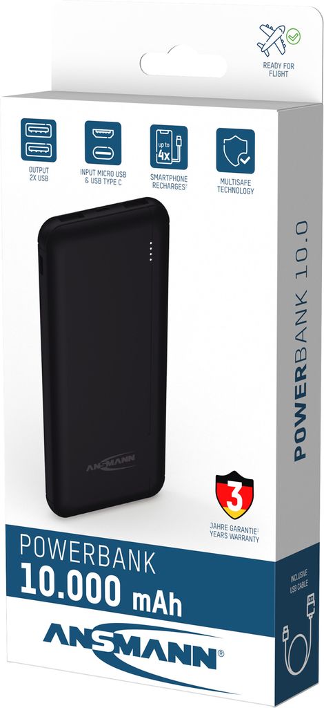 ANSMANN Mobilní přídavná baterie PB212 10 000 mAh černá Obrázek produktu 