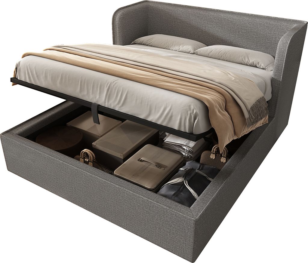 Polsterbett mit Abnehmbarer Bettrahmenbezug Lattenrost und Stauraum Erwachsenenbett Stauraumbett 180×200cm Grau