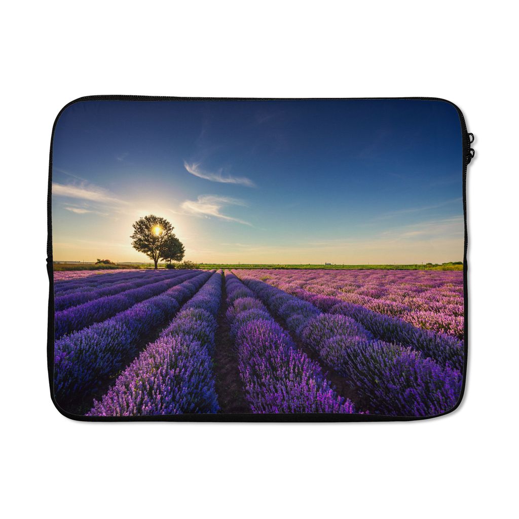 MuchoWow Laptop Hülle 15 Zoll Lavendel - Sonne - Baum - Blumen - Lila Laptoptasche - Laptoptasche - Sleeve - Rundum-Schutz