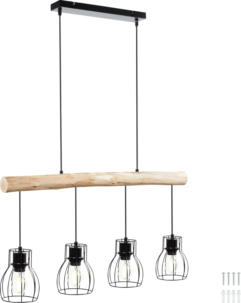 Suspension Bois et Métal WOODY 4 Lampes 40W Luminaire Design Noir