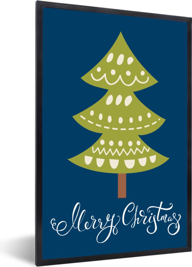MuchoWow MuchoWow Gerahmtes Poster Weihnachtsbaum - Weihnachten - Zitate - Frohe Weihnachten - Tannenbaum - Blau 20x30 cm - Poster mit zchwarze...