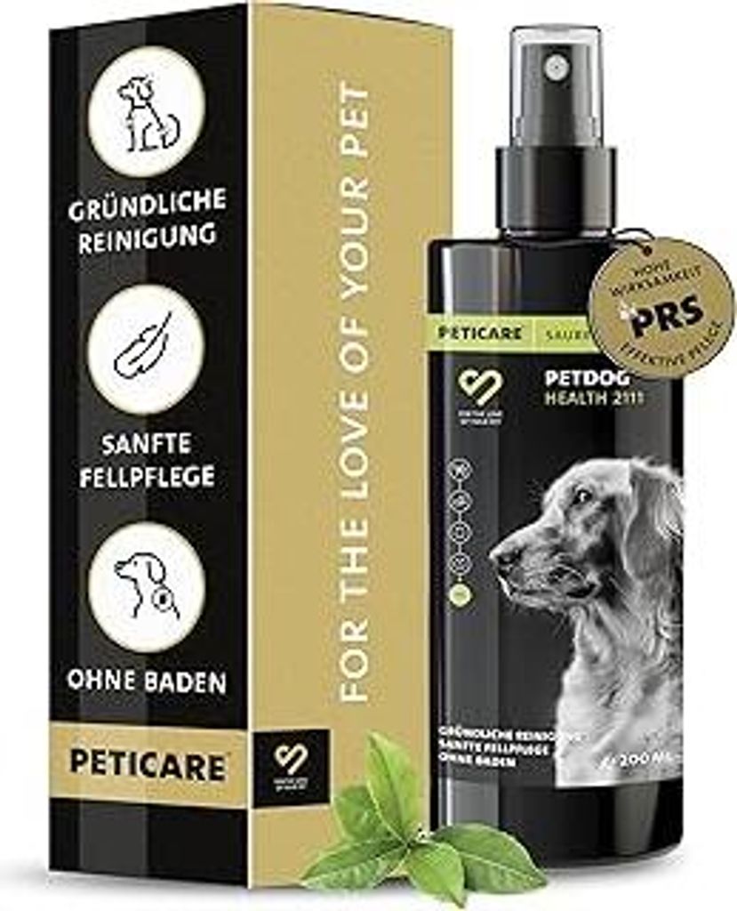 PeticareHunde Trockenshampoo (200 ml) – Natürliches Hundeshampoo gegen Geruch & Schmutz – ohne Wasser – Sanfte Fellpflege für Hunde & Welpe...