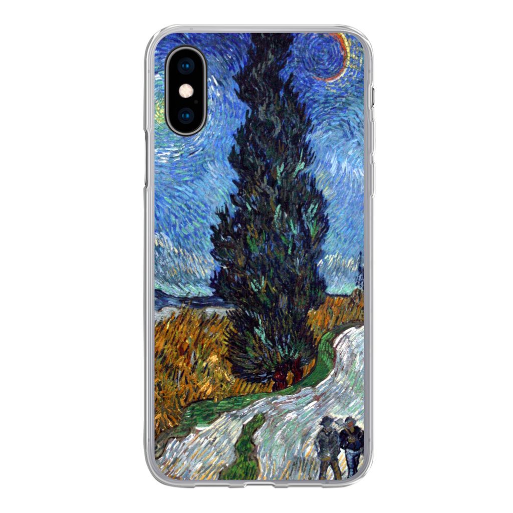 MuchoWow Handyhülle Schutzhülle Hülle für iPhone X Straße mit Zypresse und Stern - Vincent van Gogh Silikon Softcase Handy Hülle - Handyhülle