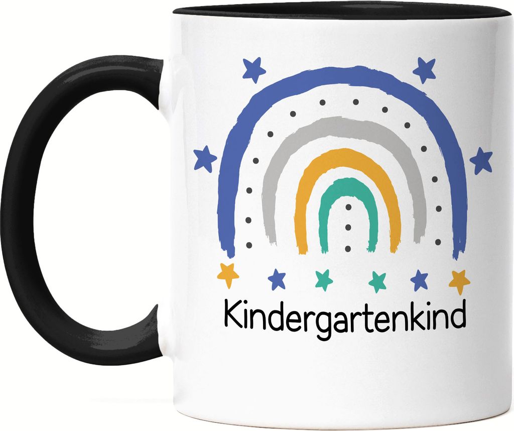 Kindergartenkind Tasse Schwarz Geschenk Kindergarten Start Kita Regenbogen Sterne Jungs