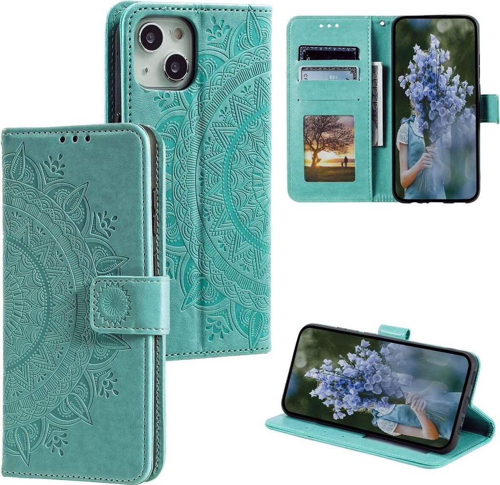 König Design Hülle kompatibel mit Apple iPhone 15 Plus Kunstleder Handyhülle - Handy Case Grün