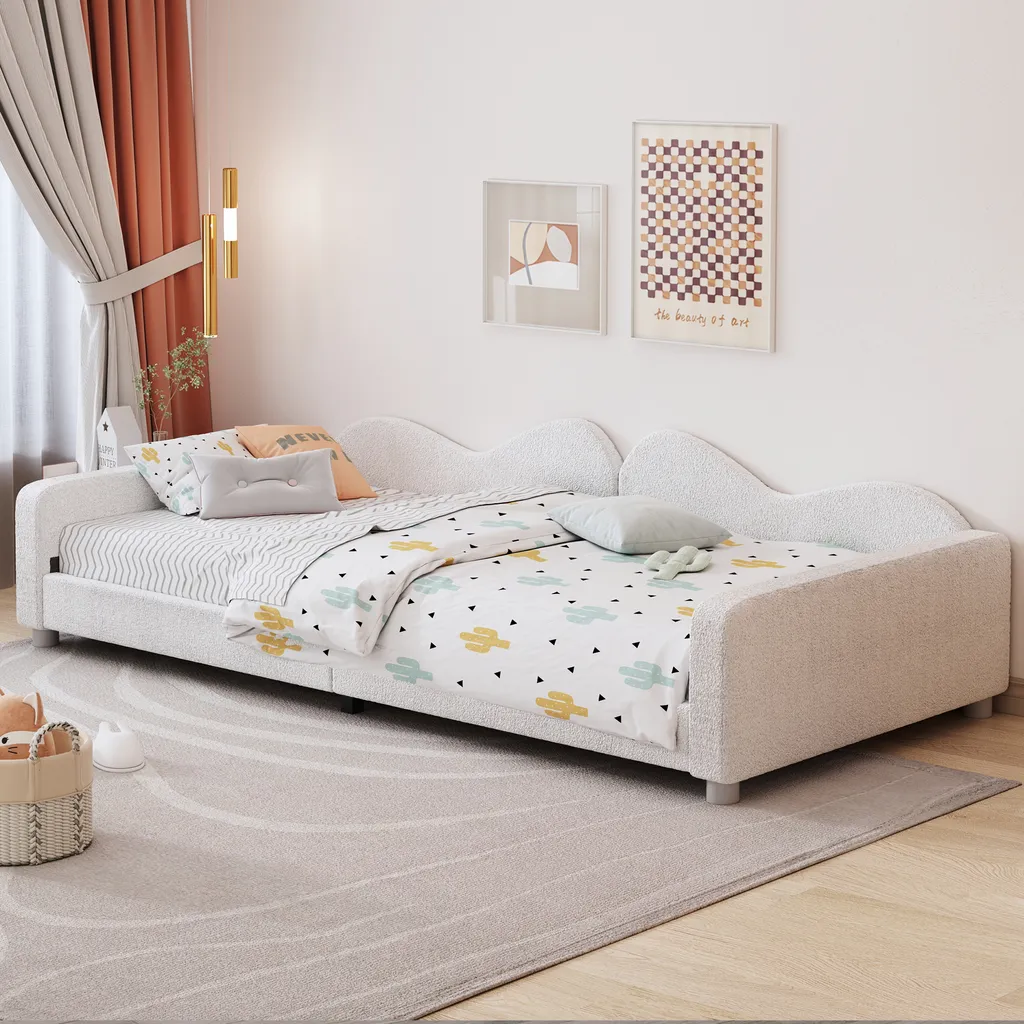 Lit d'enfant 90x200cm Flieks en velours blanc avec sommier à lattes