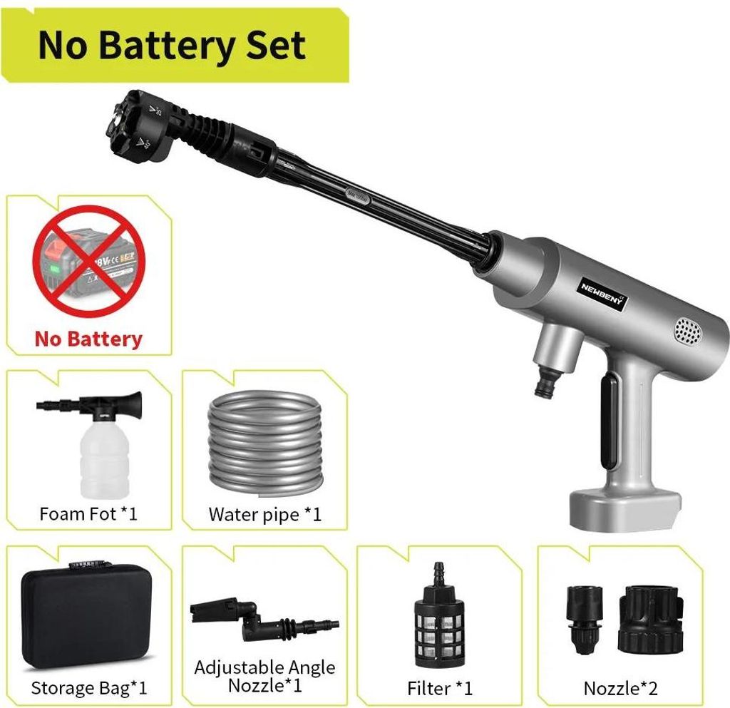 Hochdruckreiniger - Akku 18V - 200 Bar - 3500 W - 6-in-1 Düse - 2 Stufen - Bürstenloser Motor - Ohne Akku - Rot