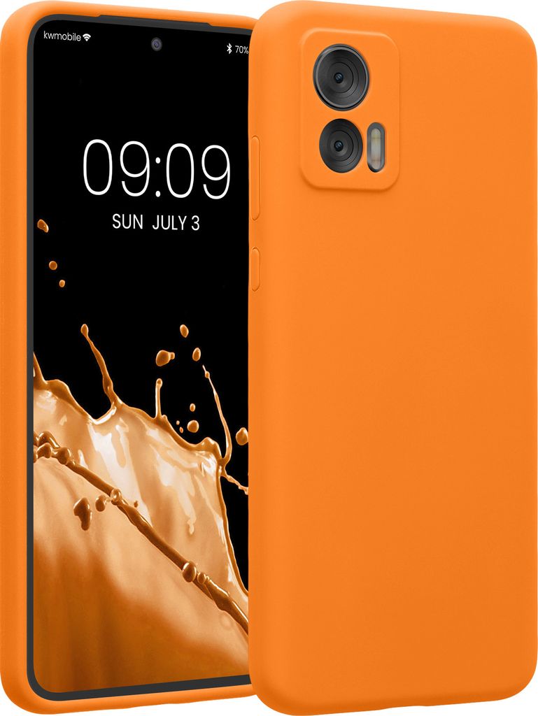 kwmobile Handyhülle kompatibel mit Motorola Edge 30 Neo Hülle - gummierte Handy Case aus Silikon in Fruity Orange