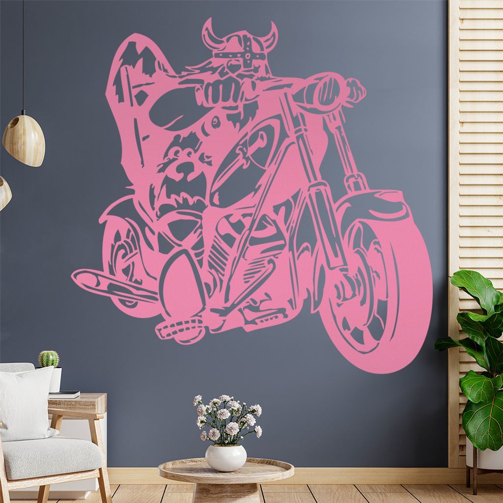 Wikinger Biker Wandtattoo in 6 Größen - Wandaufkleber Wall Sticker - Dekoration, Küche, Wohnzimmer, Schlafzimmer, Badezimmer