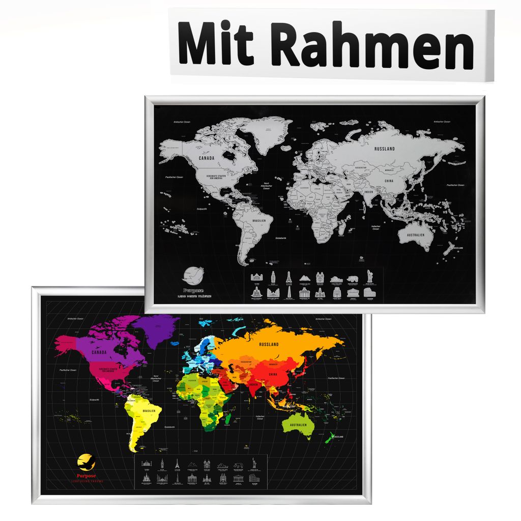 Rubbel Map Silver Scratch Off World Map Poster-Karte Landkarte zum Rubbeln 