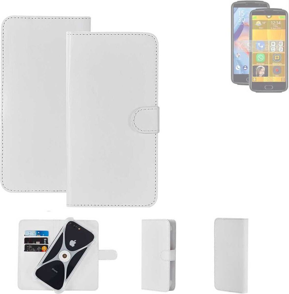 K-S-Trade Handy Hülle Schutz Hülle kompatibel mit Bea-fon M7 premium Cover Case Bookstyle Bumper weiß 1x