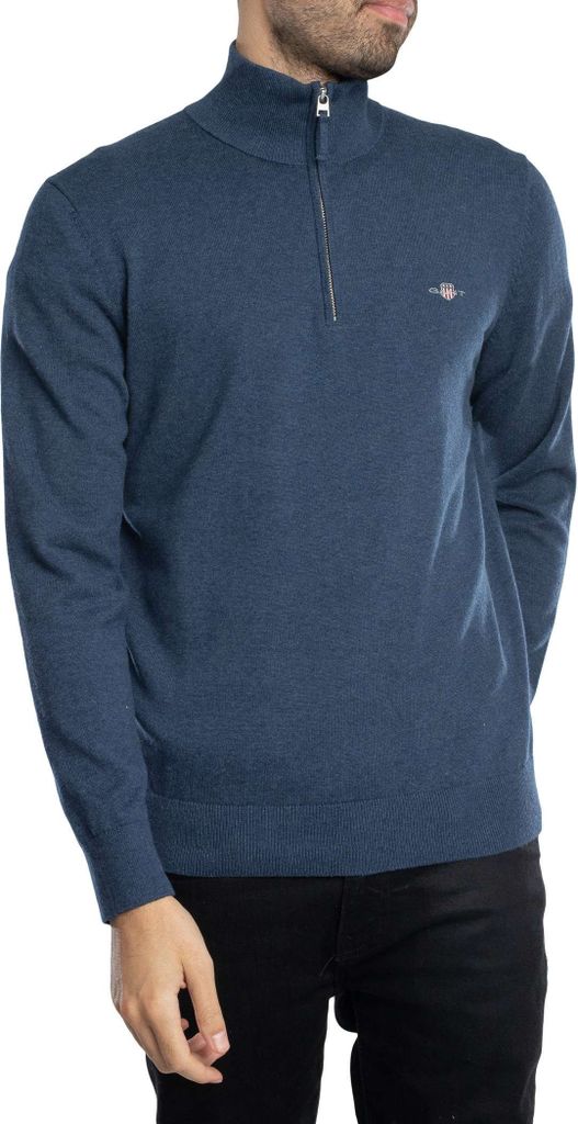 Gant Halbzip-Pullover dunkelblau Baumwolle normale Passform