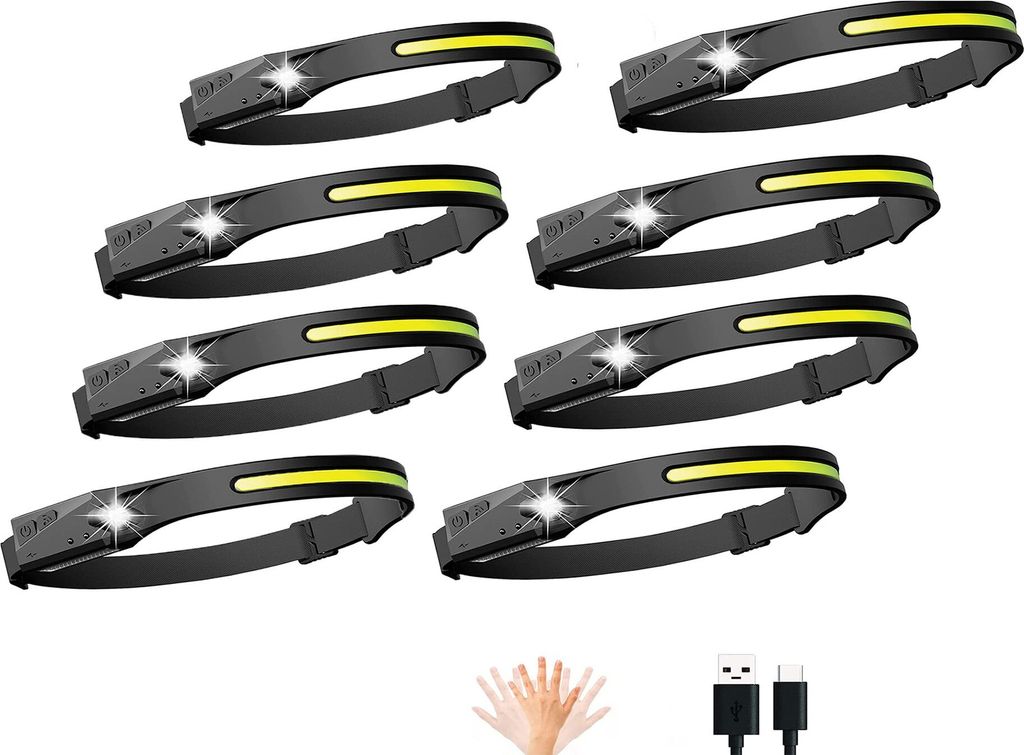 8 Stück Leichte Stirnlampe USB Wiederaufladbare Outdoor Wasserdichte Stirnlampe fuer Camping Wandern Angeln Laufen Radfahren