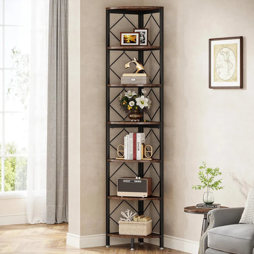 Aménager un angle vide : bibliothèque industrielle 200 cm étroite marron