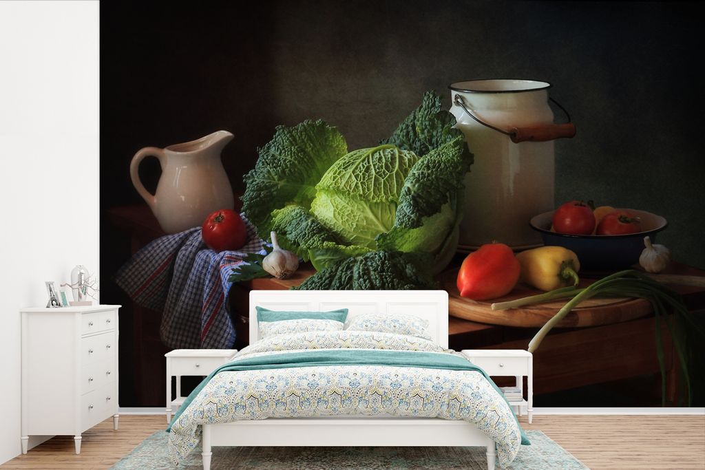 MuchoWow Fototapete für Wohnzimmer oder Schlafzimmer Wandtapete Vinyl Motivtapete Stilleben - Gemüse - Farben - 330x220 cm - Fototapeten