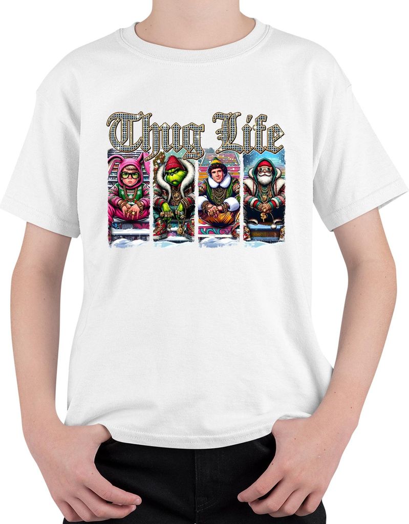 Thug Life Buddy der Elf Grinch - Weihnachten Christmas Xmas Uni Kinder T-Shirt, Weiß, 140