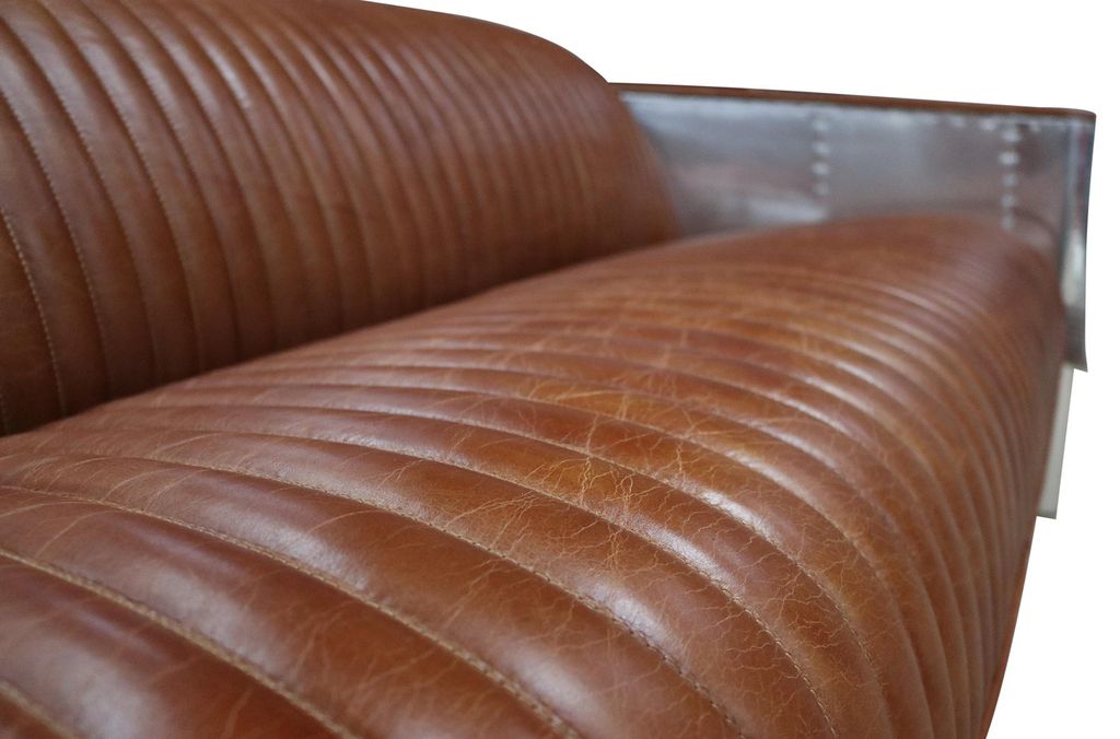 Design Club 3 Sitzer Sofa Ledersofa Dreisitzer Vintage Leder Aluminium Couchen