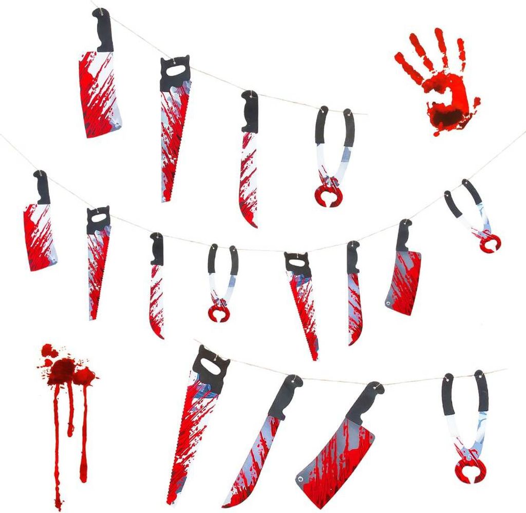 Oblique Unique Halloween Girlande blutige Messer Säge Zange Deko