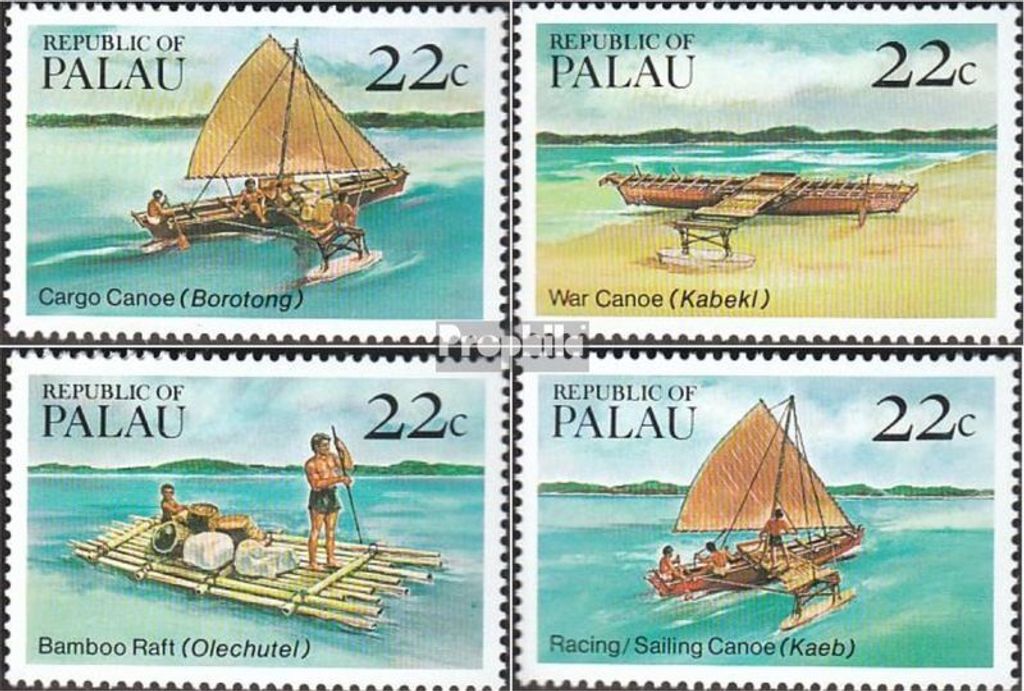 Briefmarken Palau-Inseln 1985 Mi 70-73 (kompl.Ausg.) postfrisch Traditionelle Kanus und Flöße