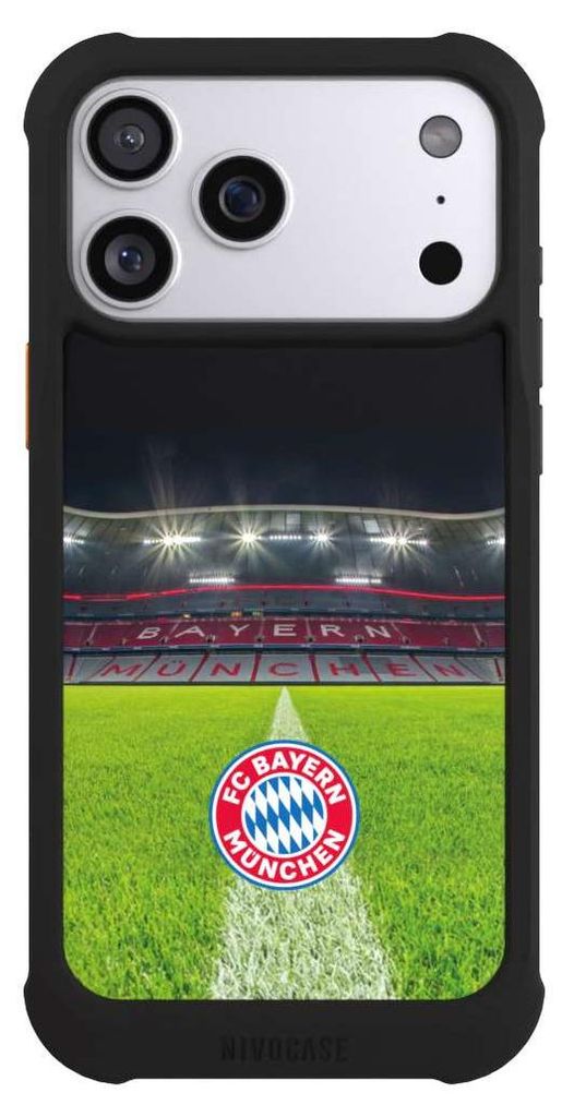 NIVOCASE Hülle für Apple iPhone 17 Pro Max Stoßfeste Handyhülle NIVOmax Case Schwarz FC Bayern München FCB Stadion