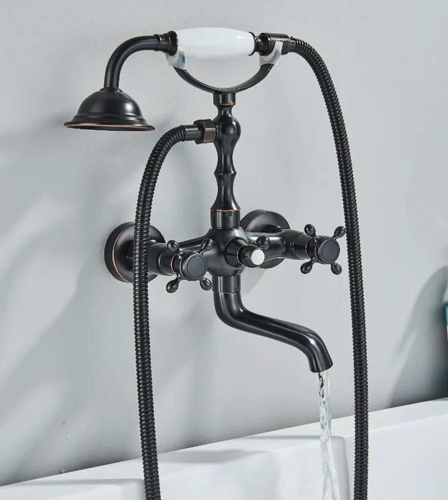 Rubinetto Vasca Nero Opaco Ari Retro | Miscelatore Parete Ottone Design - 3