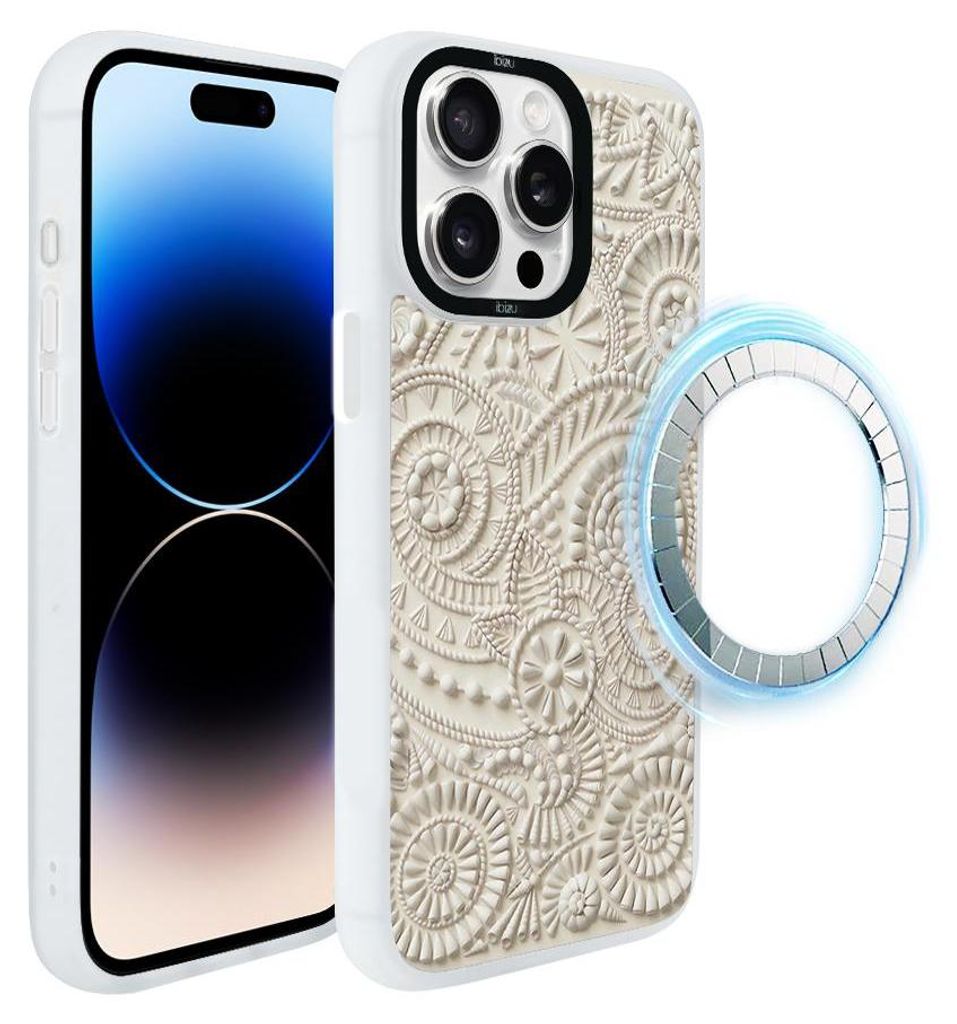 Schutzhülle für das iPhone 14 Pro Max, MagSafe-kompatibel, mattweiße Seiten, Sanddekoration