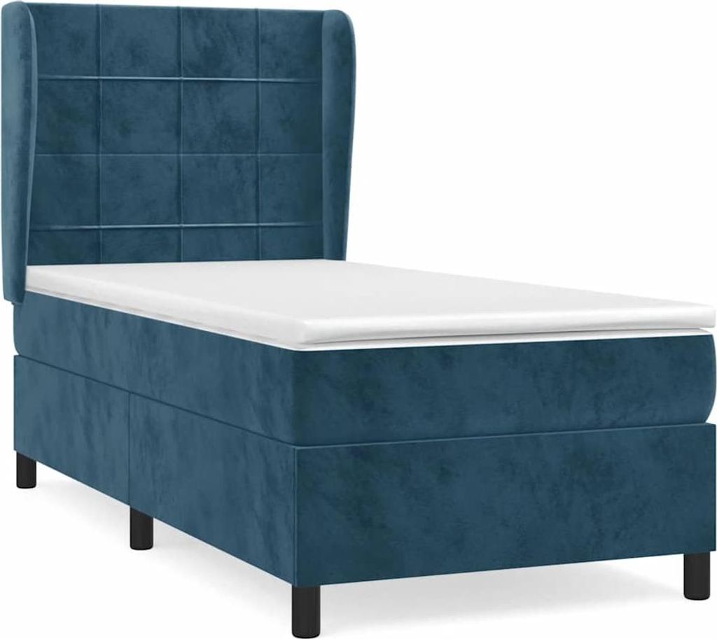 vidaXL Boxspringbett mit Matratze Dunkelblau 100x200 cm Samt