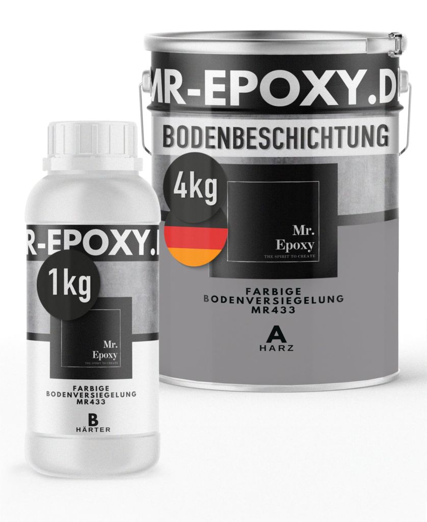 Mr. Epoxy Epoxidharz Bodenbeschichtung (5 kg, RAL 7036 Platingrau) - 2K Betonfarbe für Garagen, Keller & Werkstatt Boden - Flüssigkunststoff Epox...